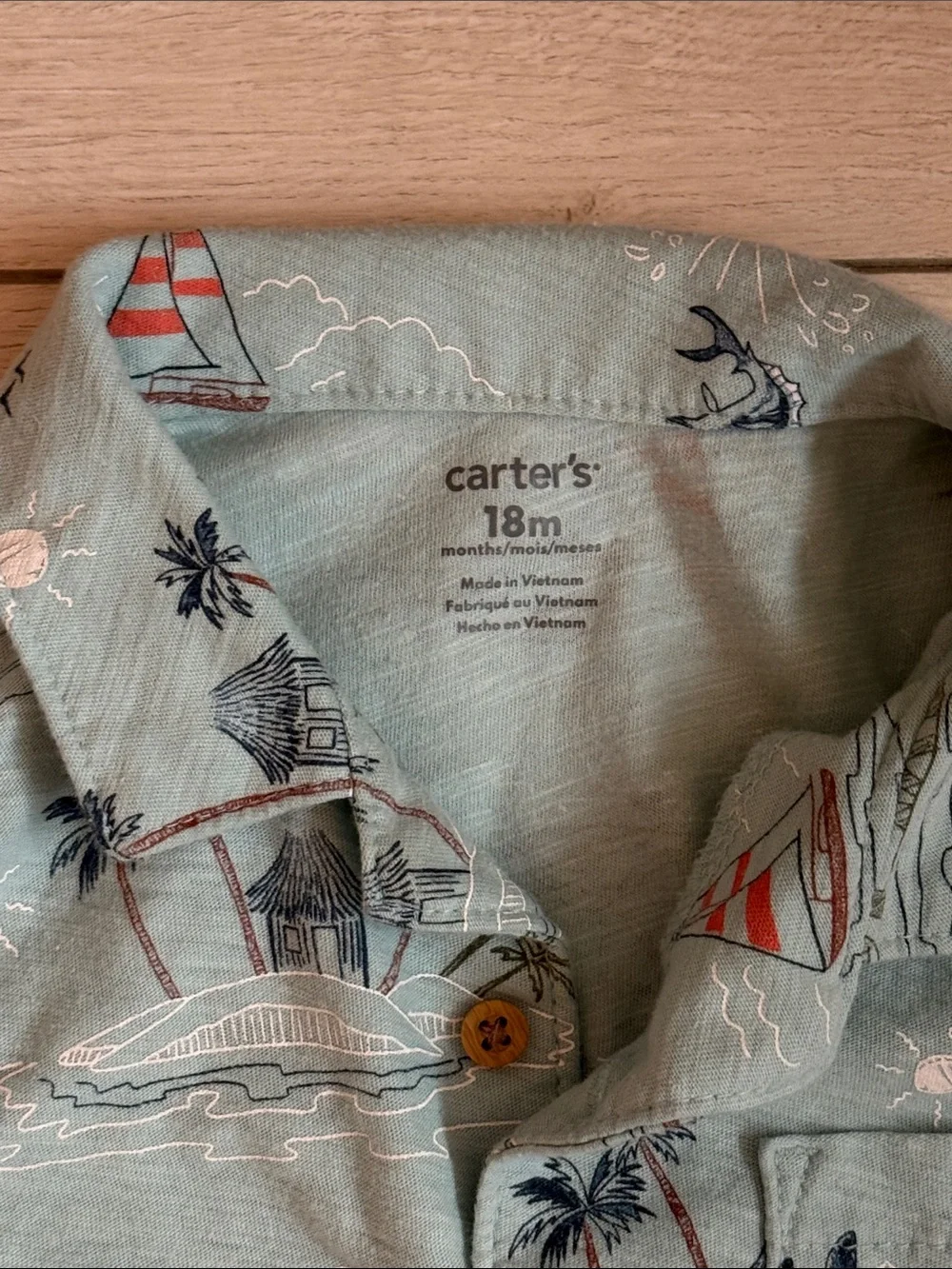 Carter's Sage Green Island Print Button-Up Short Set